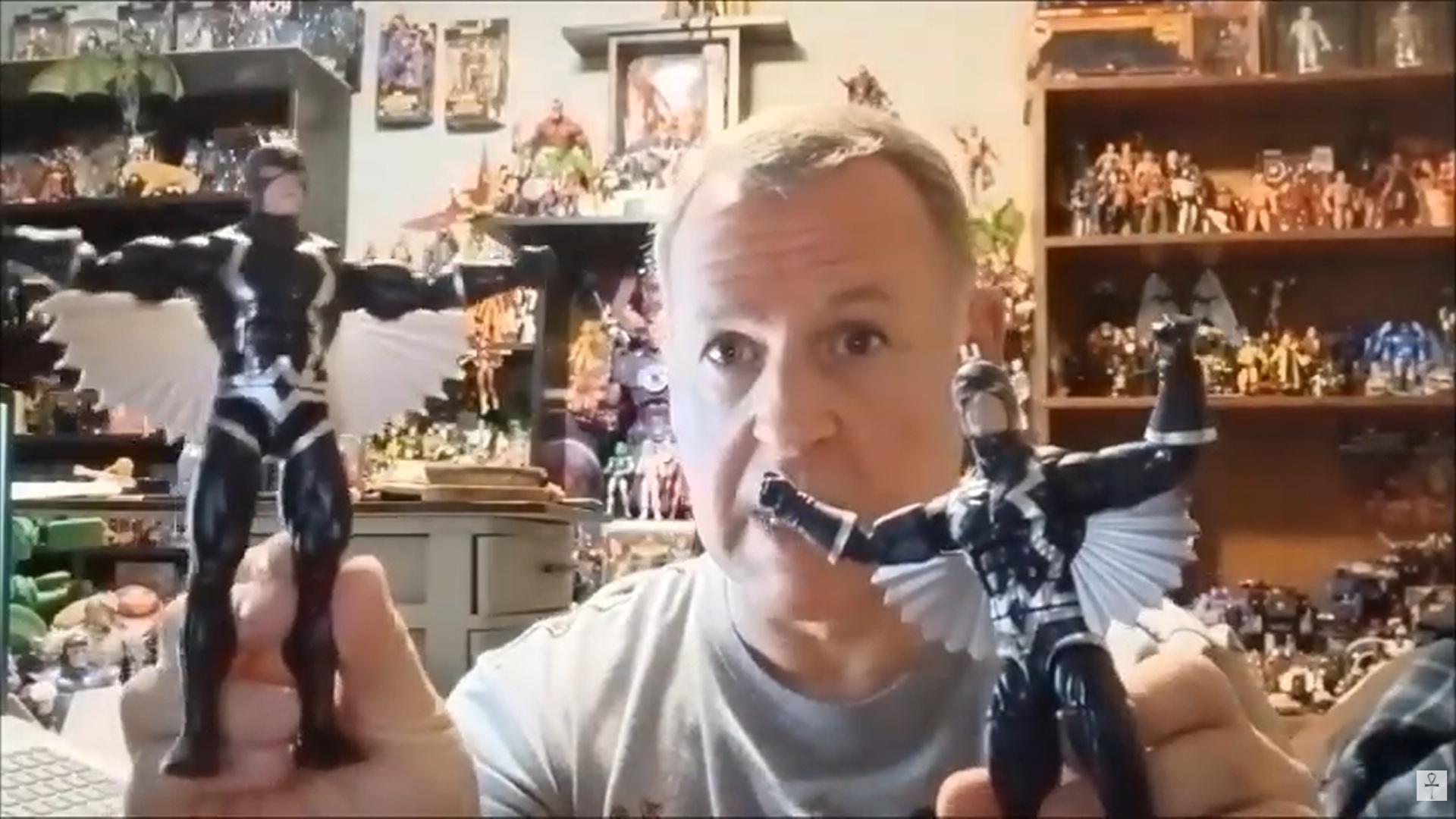 Black Bolt action figures showing electron wings used for maneuverability and flight in the Marvel Inhumans display.