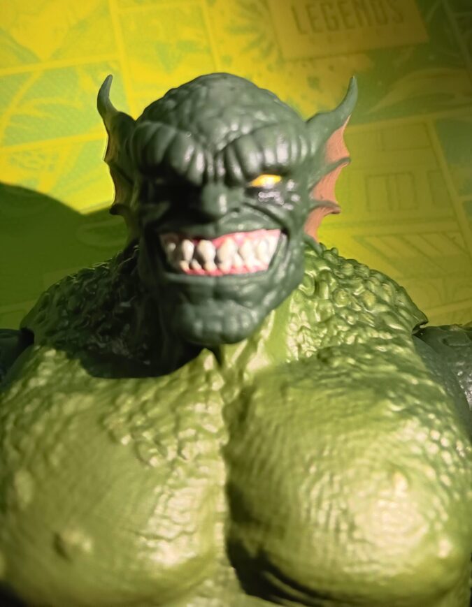 Close‑up of Abomination’s classic comic‑style head sculpt with reptilian features.
